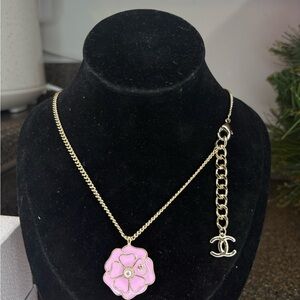 CC Boutique Gold Necklace with Pink Flower Pendant